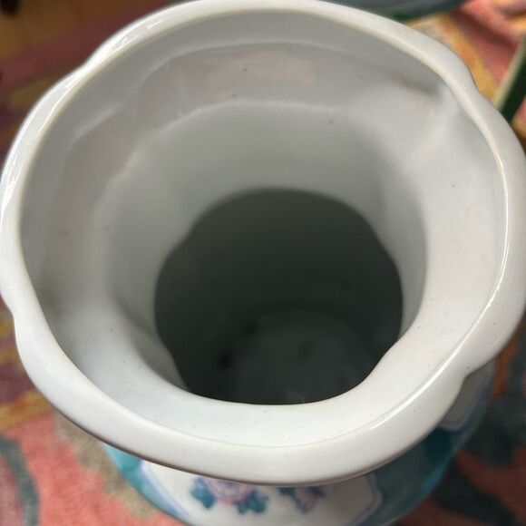 Vintage Asian Vase Decorative Ceramic Oriental Pot Peacock and Poppy Pattern 14" - Picture 4 of 16